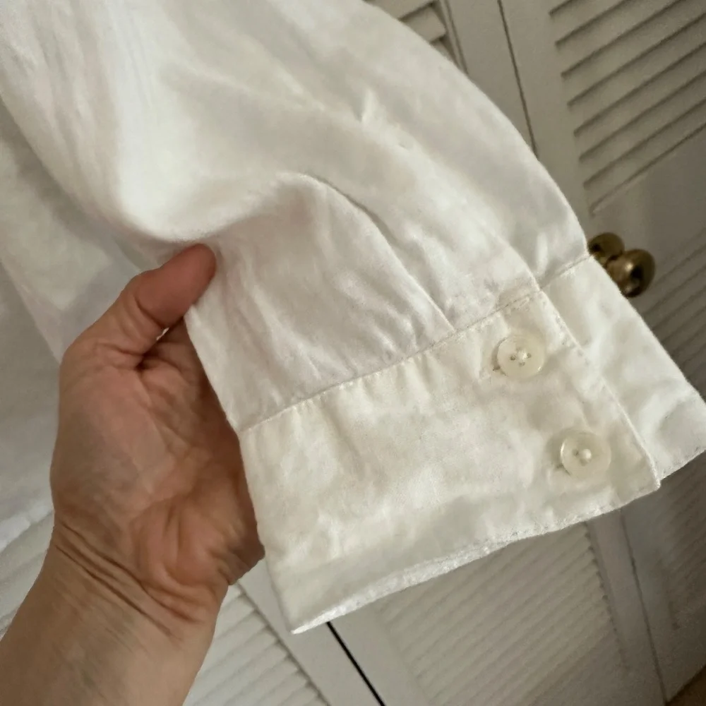 Talbots 100% Irish Linen White Long Sleeve Button Up Blouse Large - Picture 9 of 13